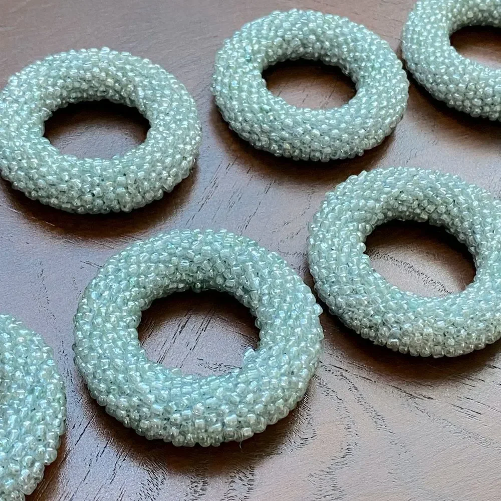 Pier 1 Vintage Light Blue Beaded Napkin Rings Set Of 8